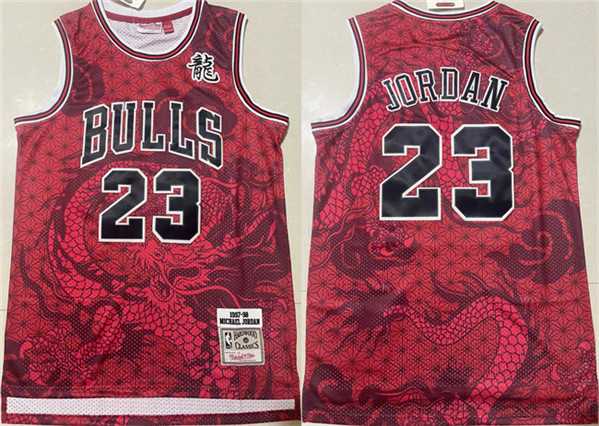 Mens Chicago Bulls #23 Michael Jordan Red 1997-98 Throwback Stitched Basketball Jersey Mixiu->->NBA Jersey